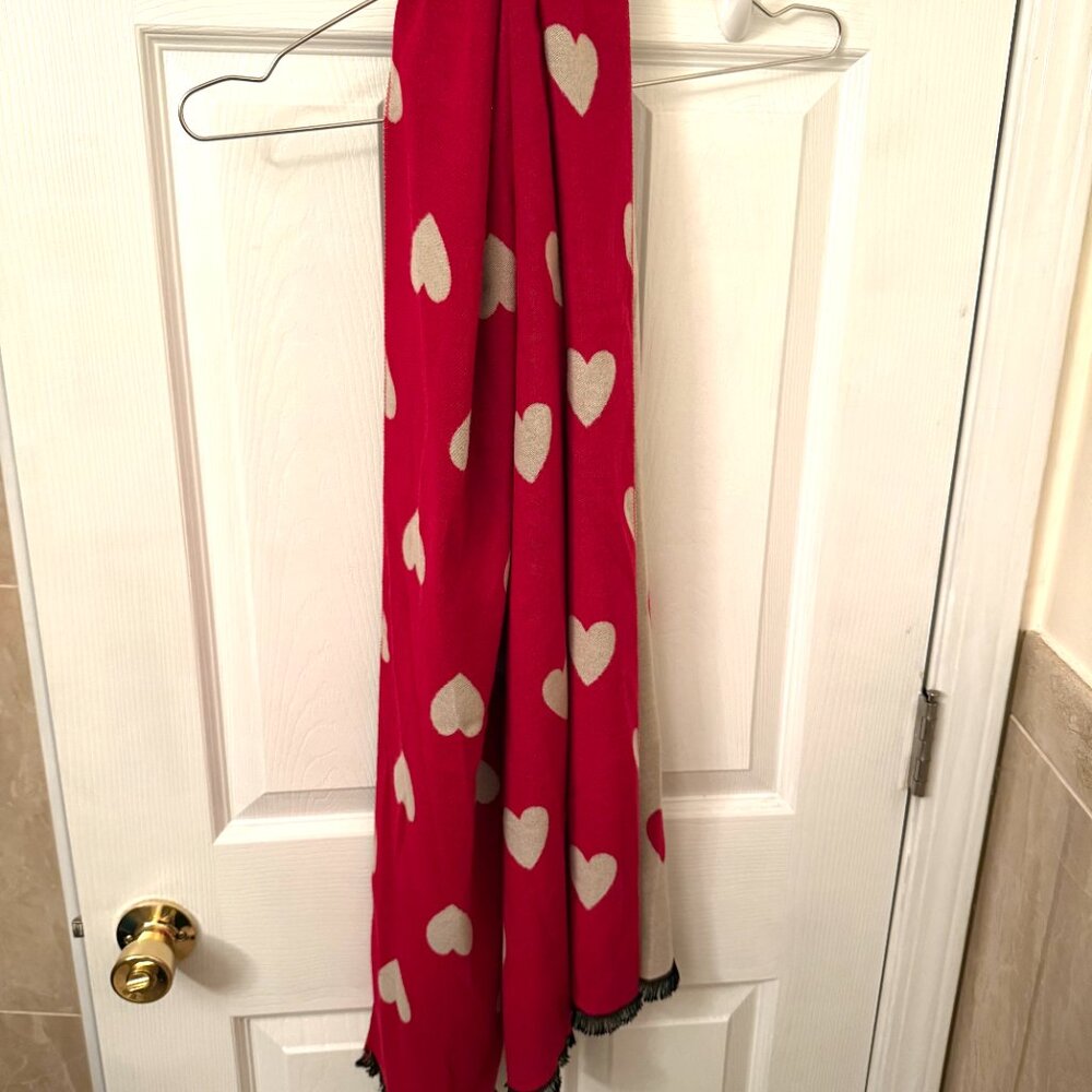 New Steve Madden Long Red Taupe Heart Scarf Wrap Shawl With Tags - Picture 9 of 11